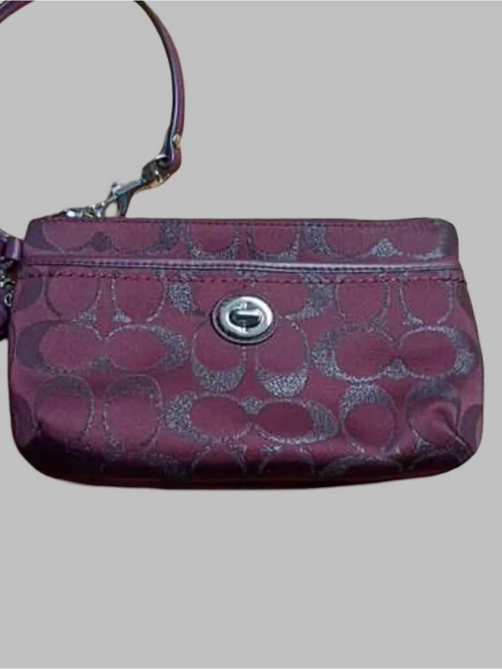 Coach Burgundy Metallic Sateen Turnlock Wristlet/Clutch Shimmer Jacquard Fabric